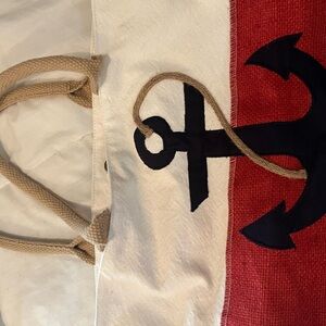 Nautical Anchor Canvas Tote Bag - Red and White